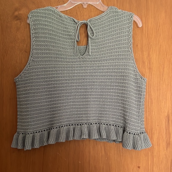 Lulus Flouncin' Around Dusty Sage Cropped Ruffled Sweater Tank, size XL - Picture 4 of 4